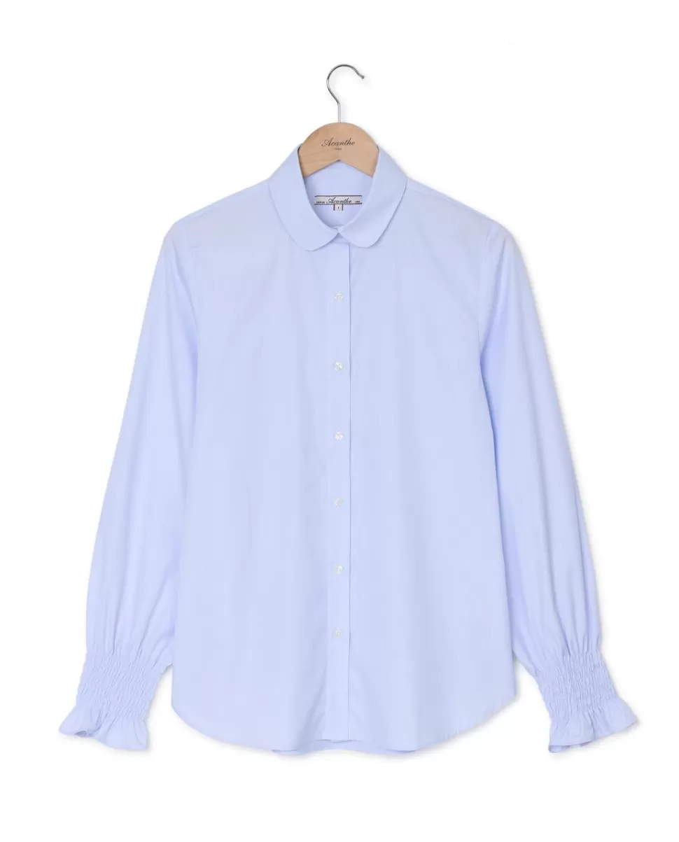 Femme Acanthe Chemisiers | Blouse poignets smockés fine rayure ciel