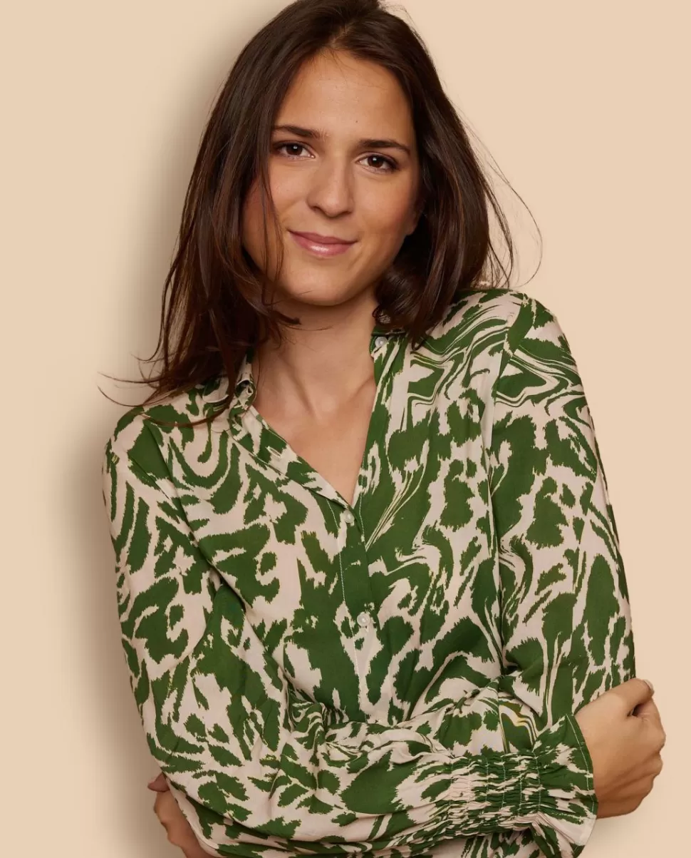 Femme Acanthe Chemisiers | Blouse poignets smockés imprimé vert/écru