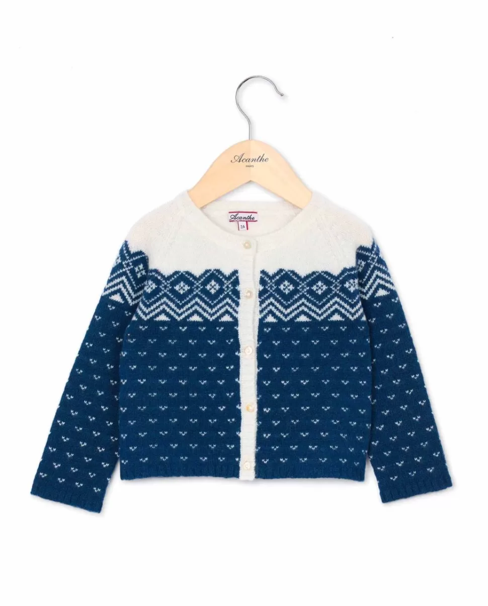 Enfant Acanthe Pulls & Cardigans | Cardigan col rond jacquard marine clair 100% lambswool