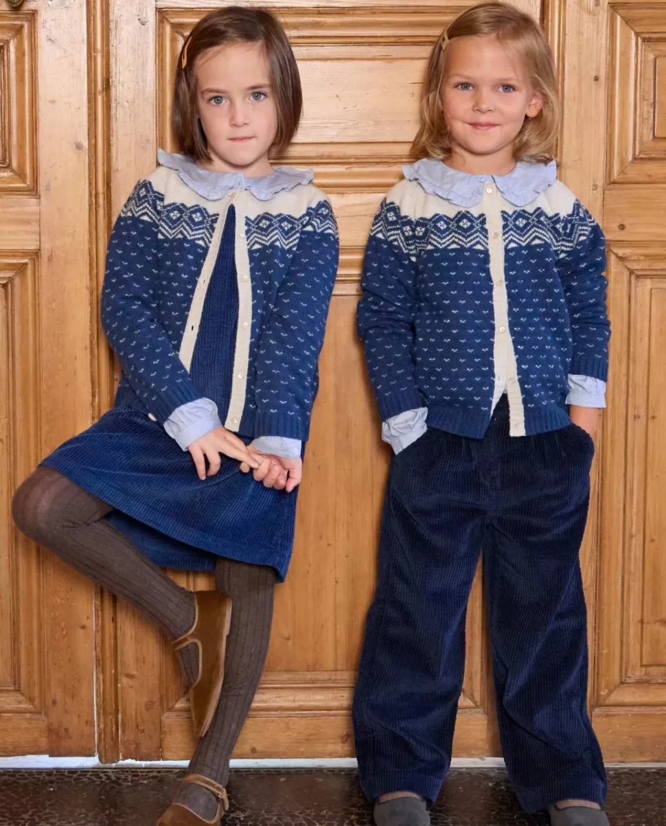 Enfant Acanthe Pulls & Cardigans | Cardigan col rond jacquard marine clair 100% lambswool