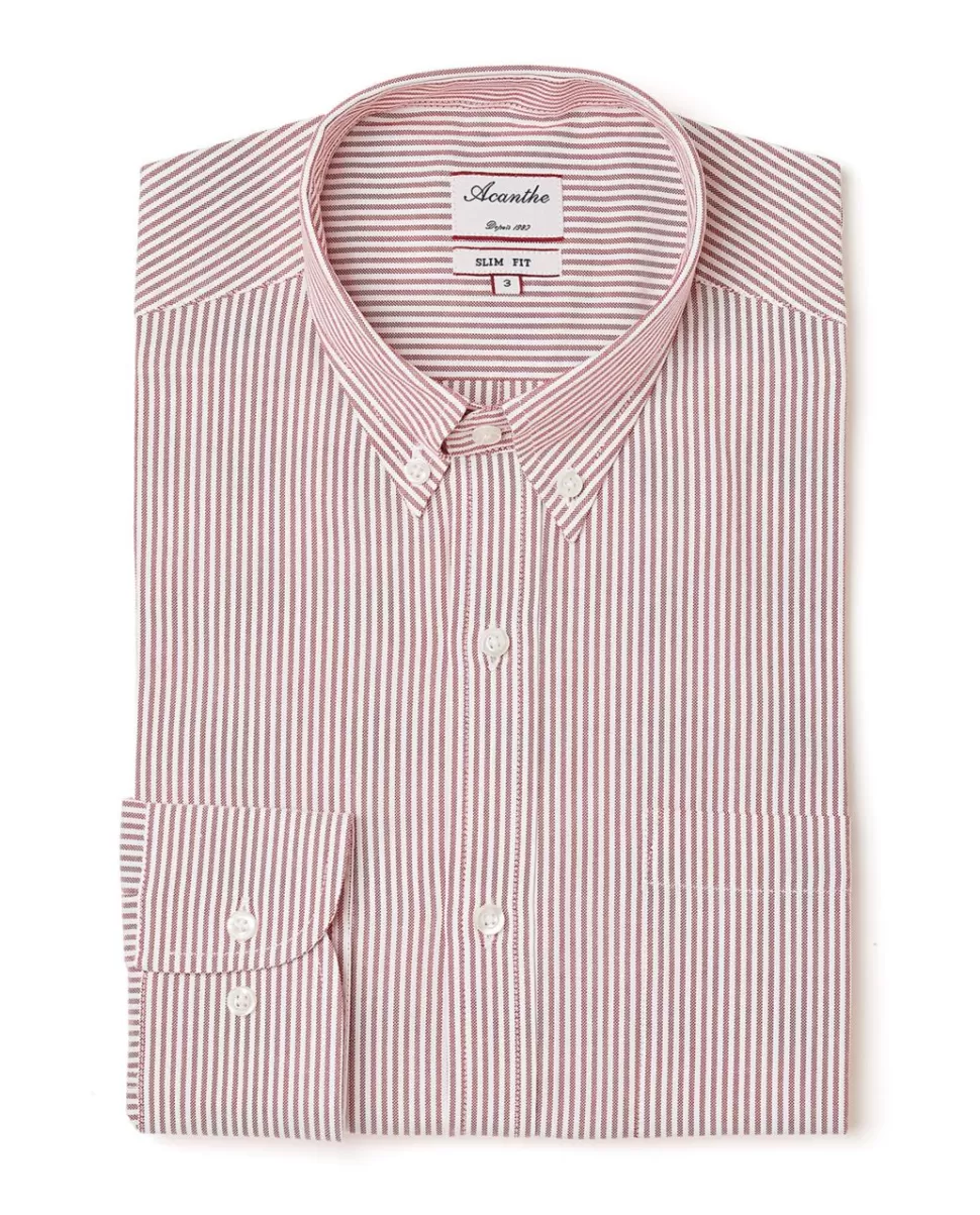 Homme Acanthe Chemises | Chemise ajusté col boutonné oxford rayé rouge