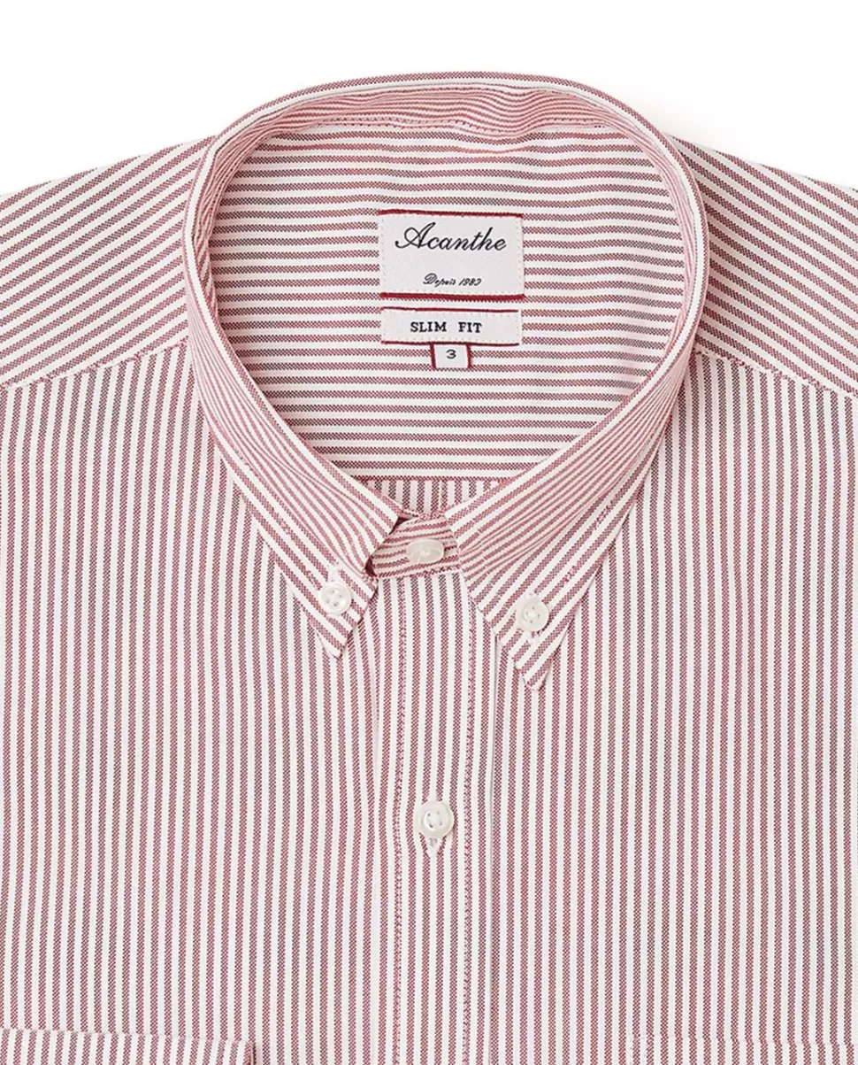 Homme Acanthe Chemises | Chemise ajusté col boutonné oxford rayé rouge