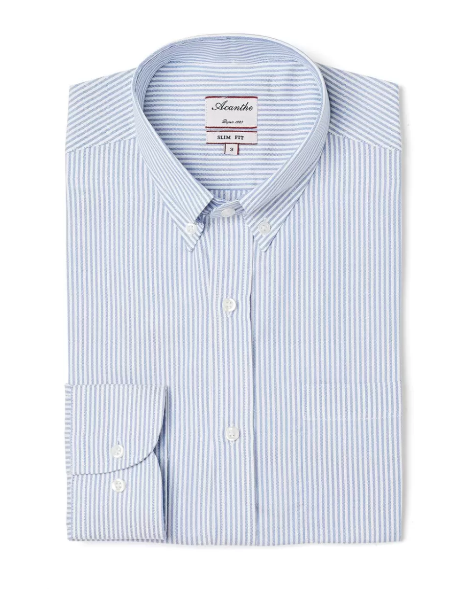 Homme Acanthe Chemises | Chemise ajustée col boutonné oxford rayé ciel