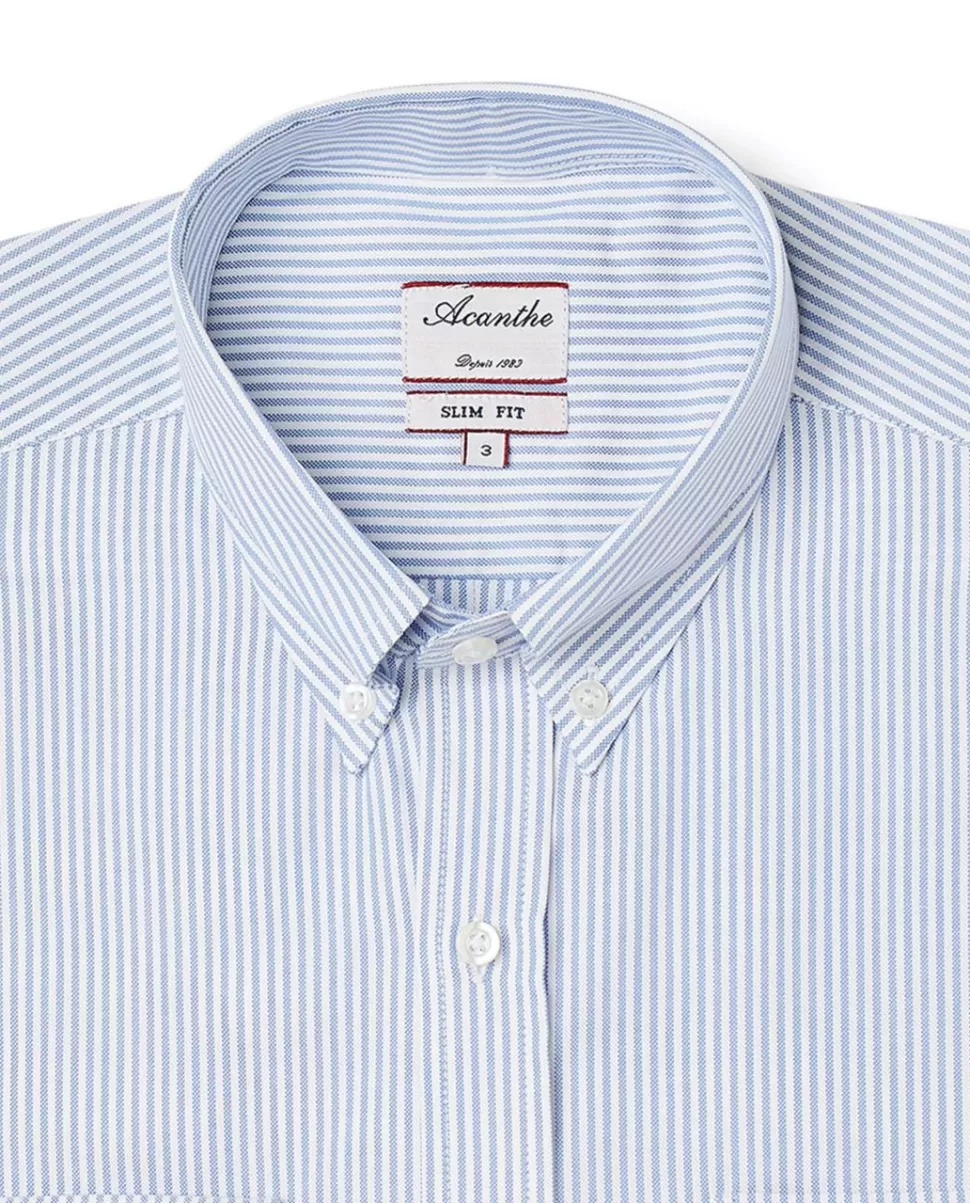Homme Acanthe Chemises | Chemise ajustée col boutonné oxford rayé ciel