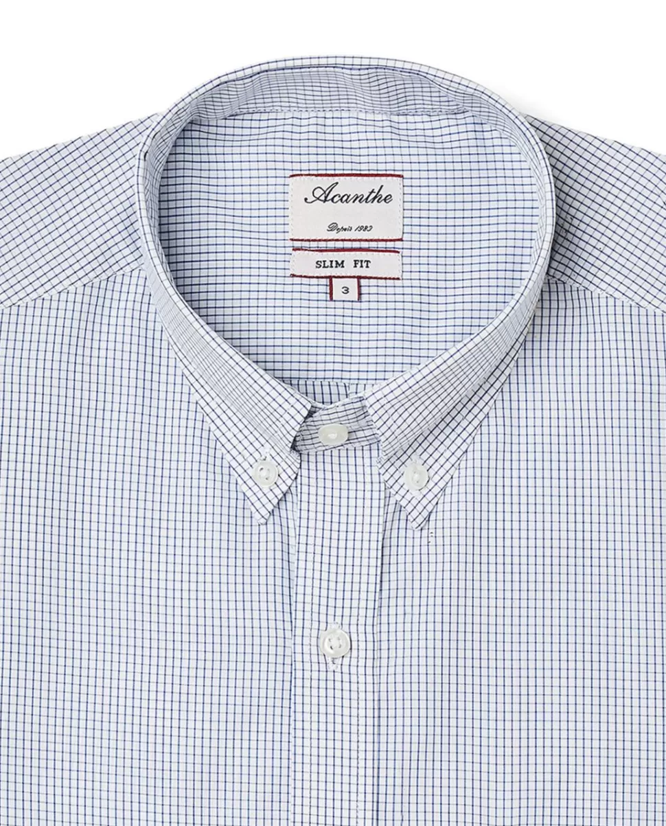 Homme Acanthe Chemises | Chemise ajustée col boutonné petit carreau bleu