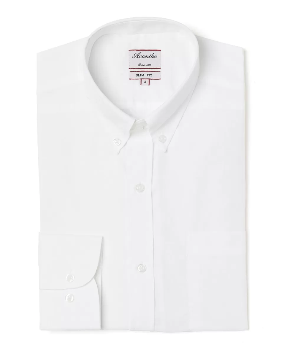 Homme Acanthe Chemises | Chemise ajustée col boutonné popeline blanche
