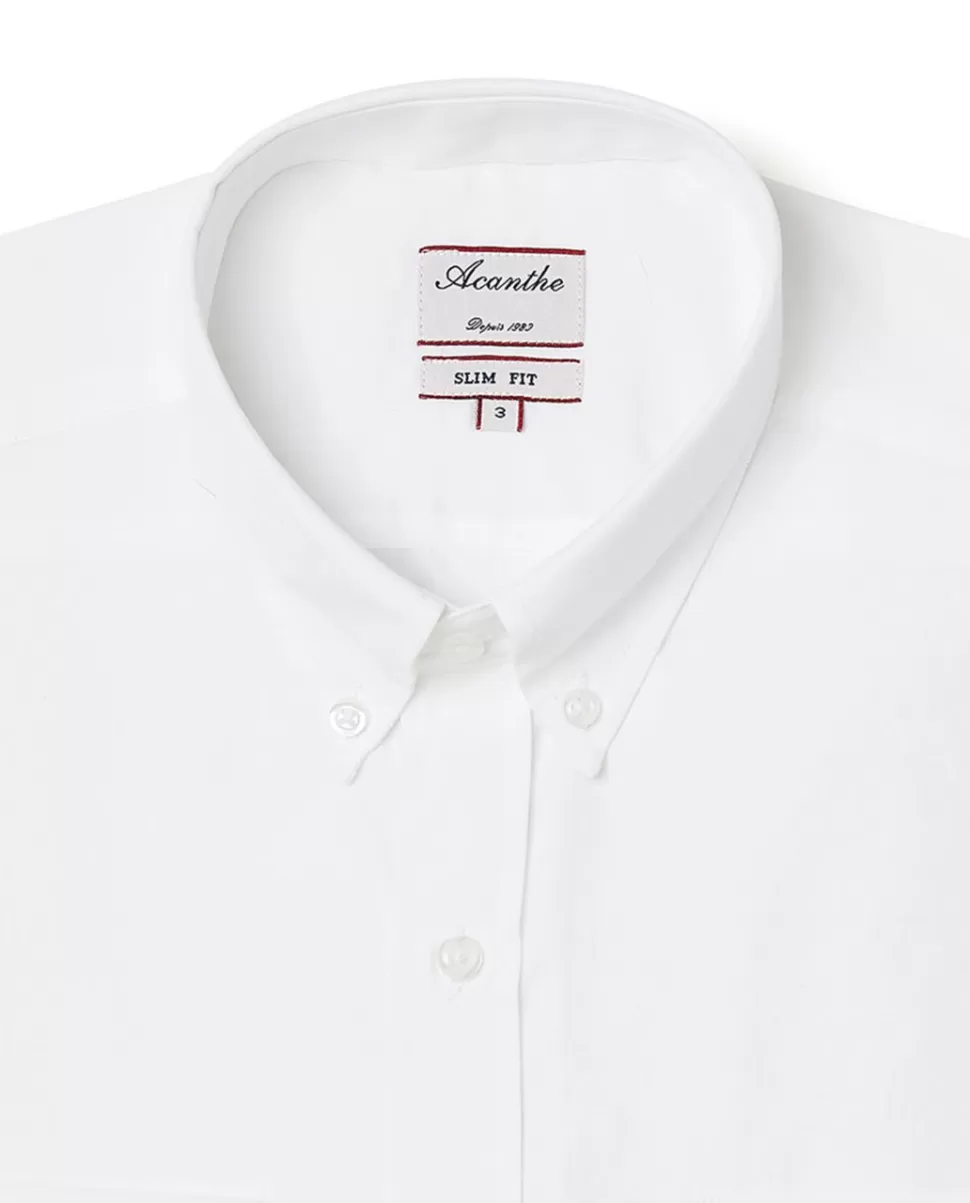 Homme Acanthe Chemises | Chemise ajustée col boutonné popeline blanche