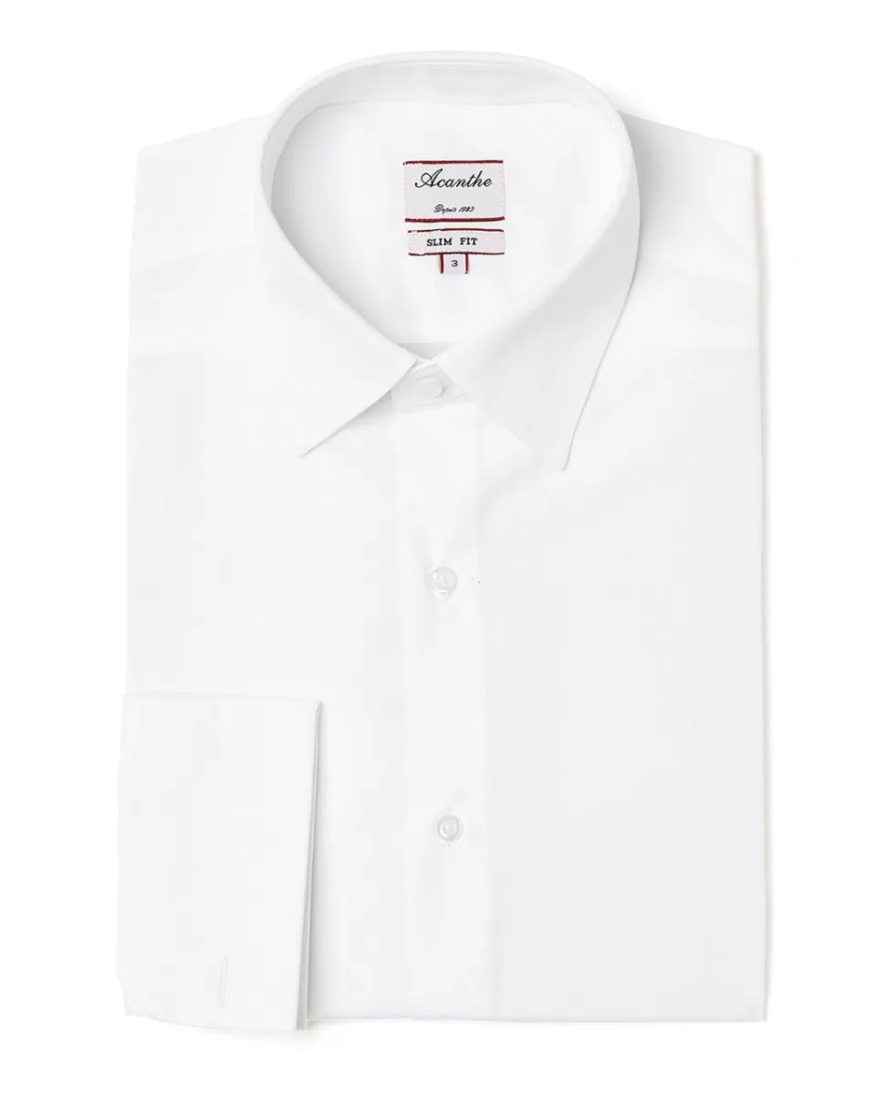 Homme Acanthe Chemises | Chemise ajustée col italien poignet mousquetaire popeline blanche