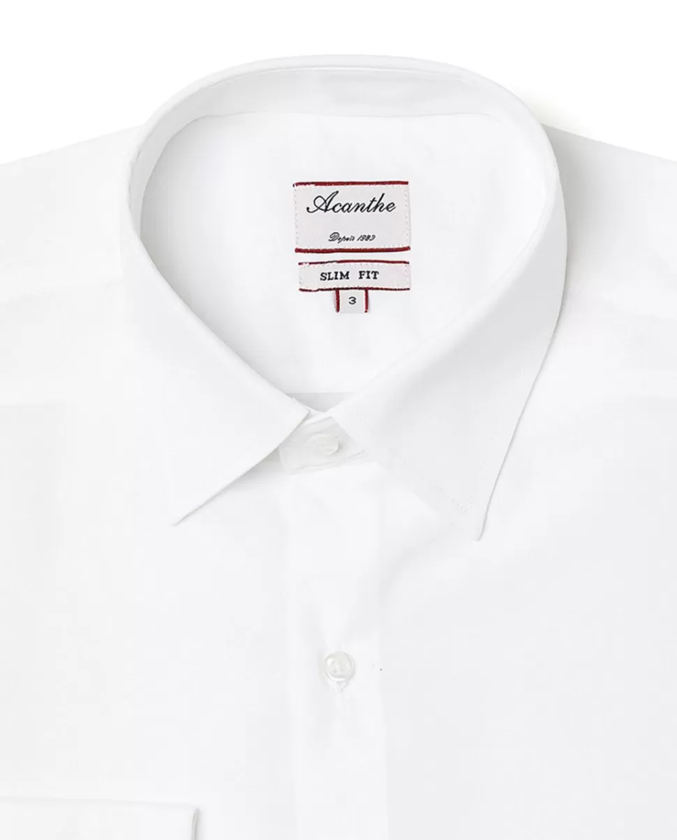 Homme Acanthe Chemises | Chemise ajustée col italien poignet mousquetaire popeline blanche