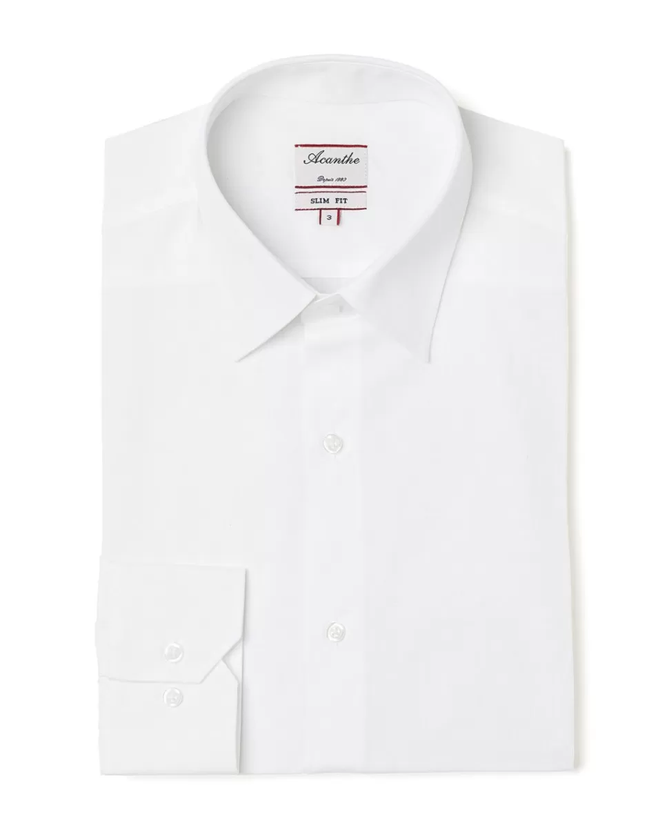 Homme Acanthe Chemises | Chemise ajustée col italien popeline blanche
