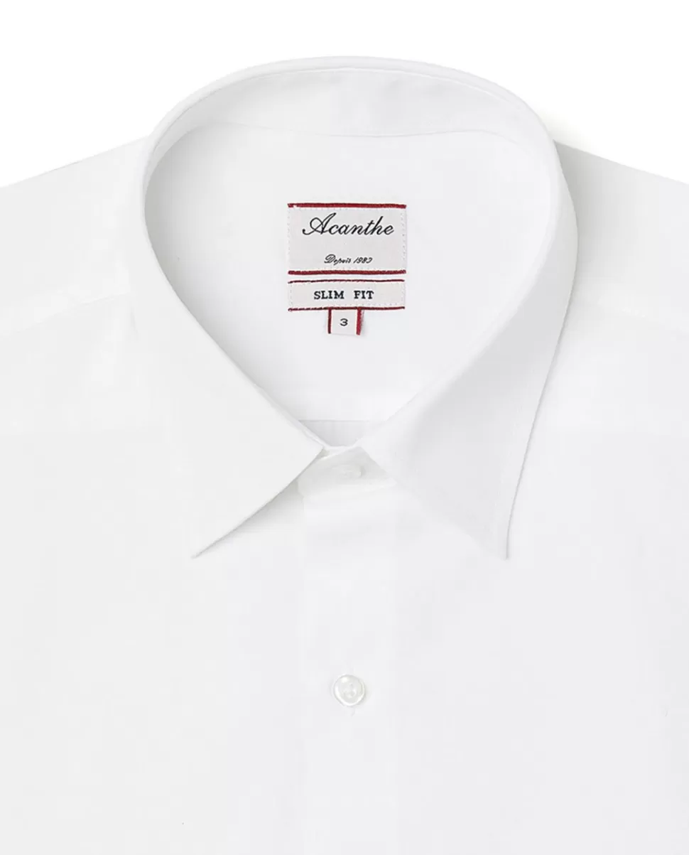 Homme Acanthe Chemises | Chemise ajustée col italien popeline blanche