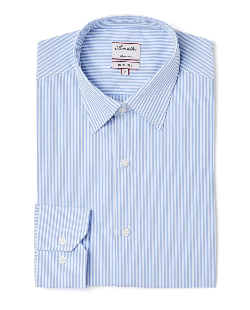 Homme Acanthe Chemises | Chemise ajustée col italien rayures bleu