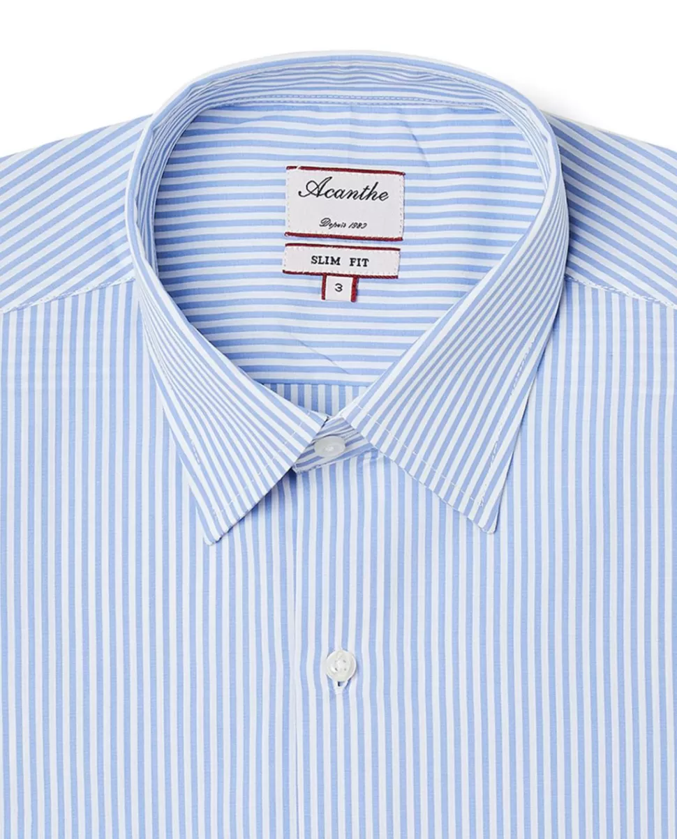 Homme Acanthe Chemises | Chemise ajustée col italien rayures bleu