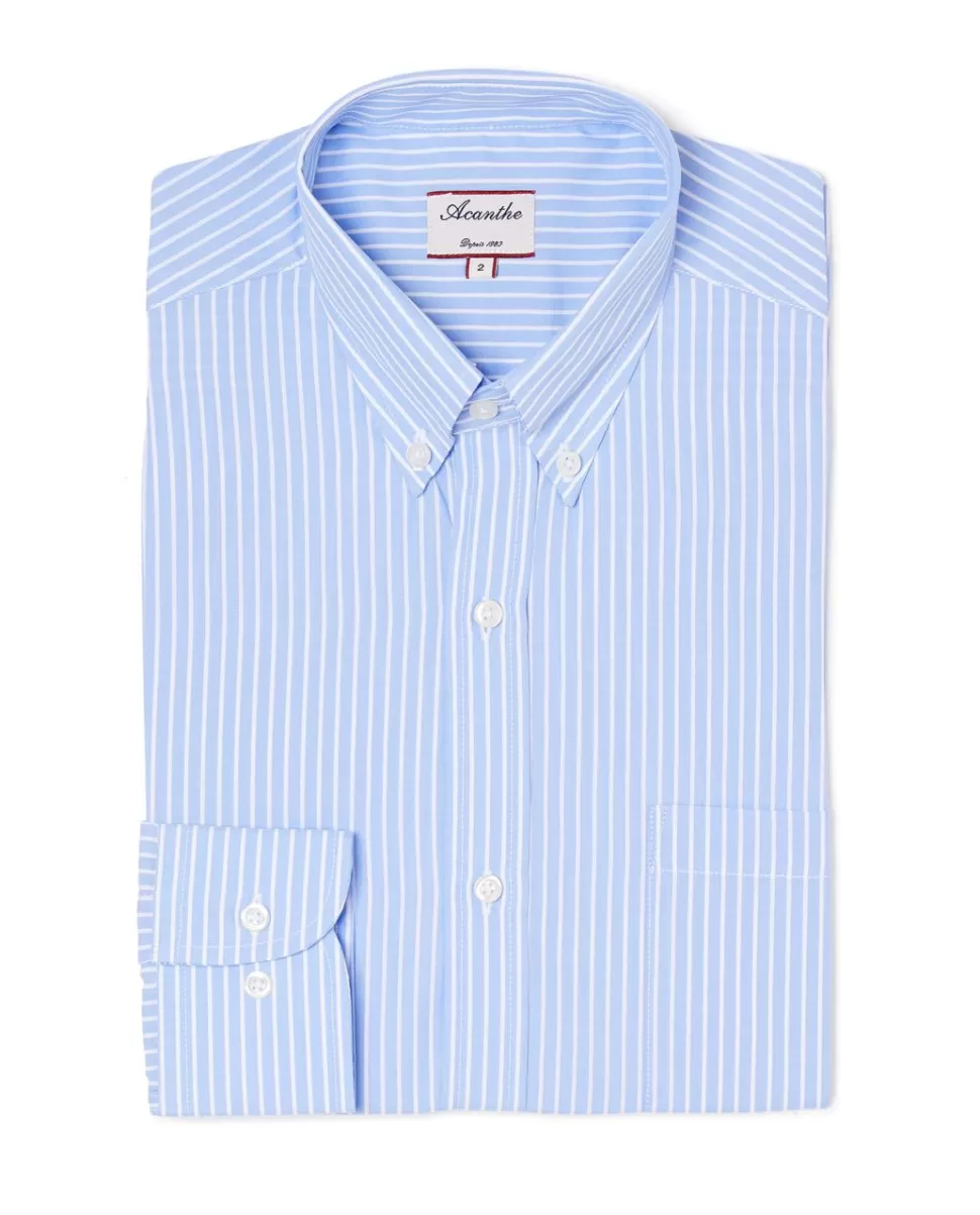 Homme Acanthe Chemises | Chemise col boutonné rayures bleu