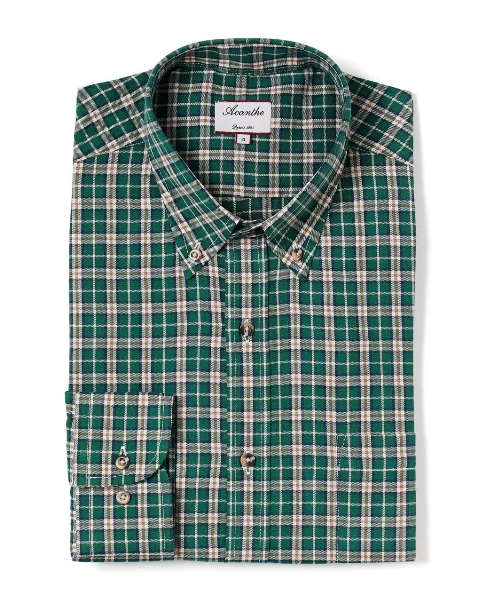 Homme Acanthe Chemises | Chemise flanelle col boutonné écossais vert