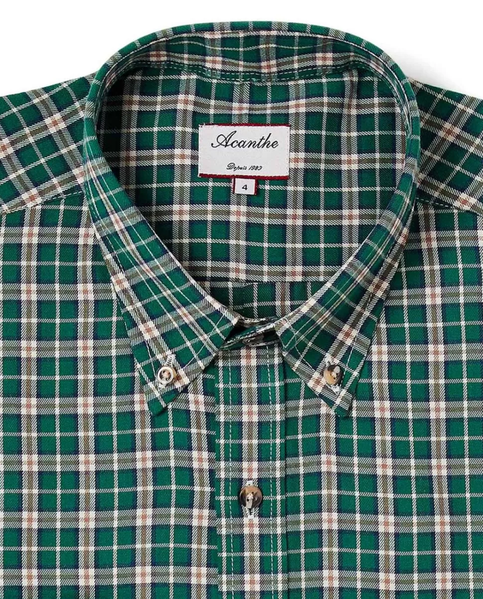 Homme Acanthe Chemises | Chemise flanelle col boutonné écossais vert