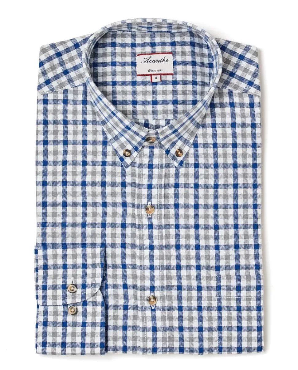 Homme Acanthe Chemises | Chemise flanelle coupe ajustée col boutonné vichy bleu/gris
