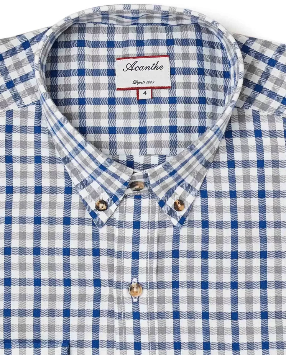 Homme Acanthe Chemises | Chemise flanelle coupe ajustée col boutonné vichy bleu/gris
