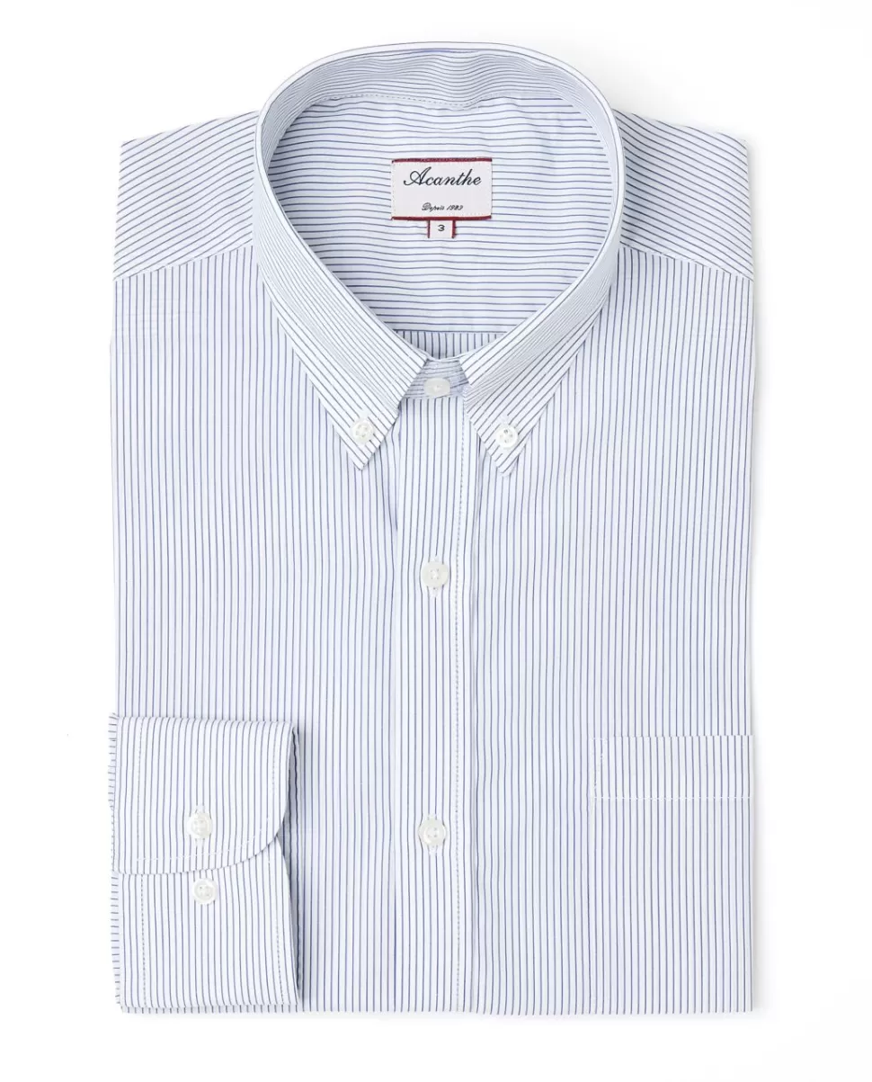 Homme Acanthe Chemises | Chemise regular col boutonné fines rayures bleu