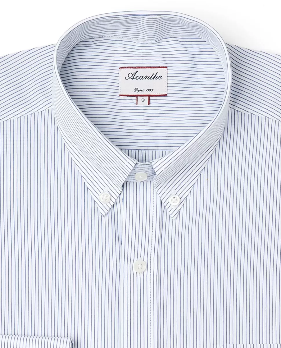 Homme Acanthe Chemises | Chemise regular col boutonné fines rayures bleu