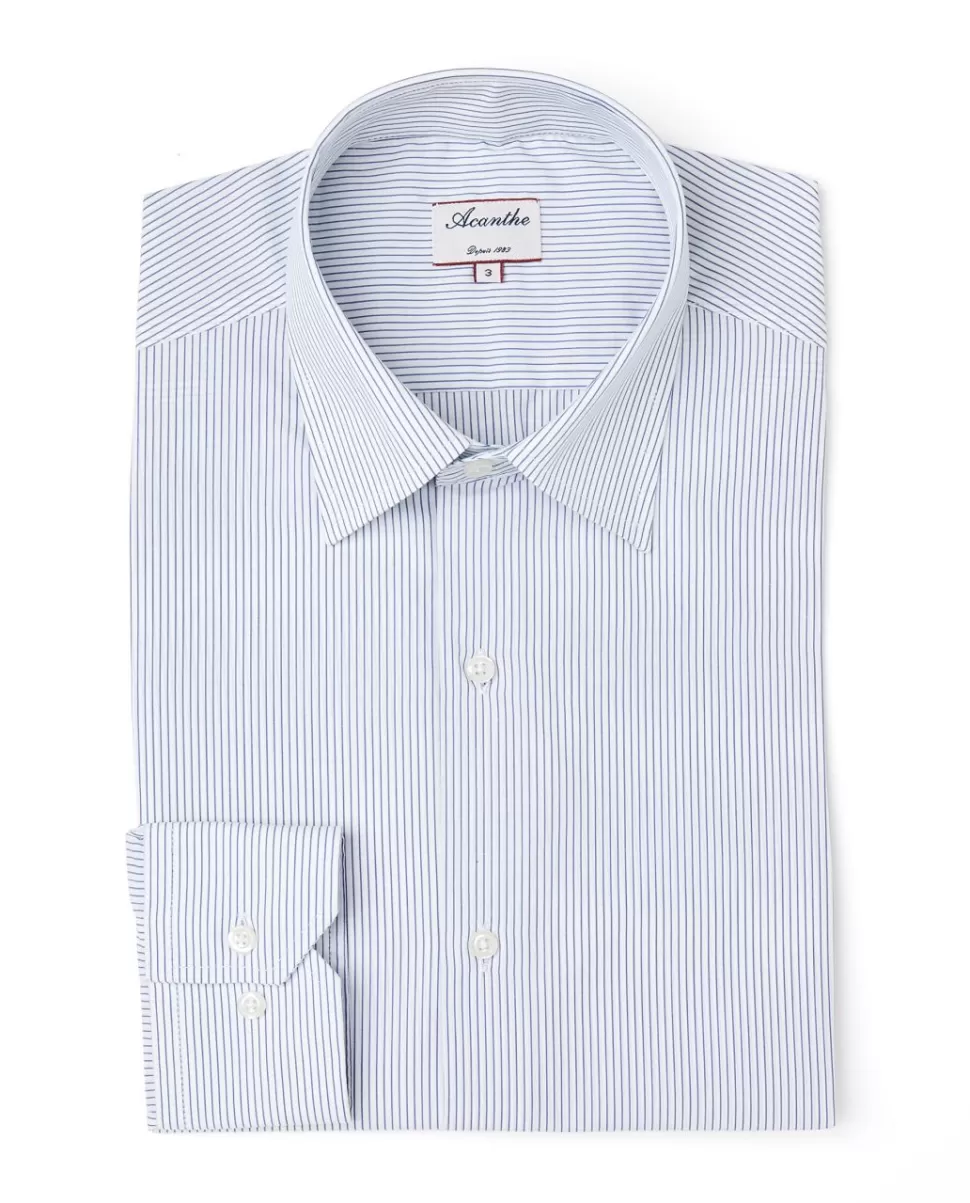 Homme Acanthe Chemises | Chemise regular col italien fines rayures bleu