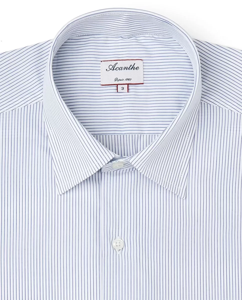 Homme Acanthe Chemises | Chemise regular col italien fines rayures bleu
