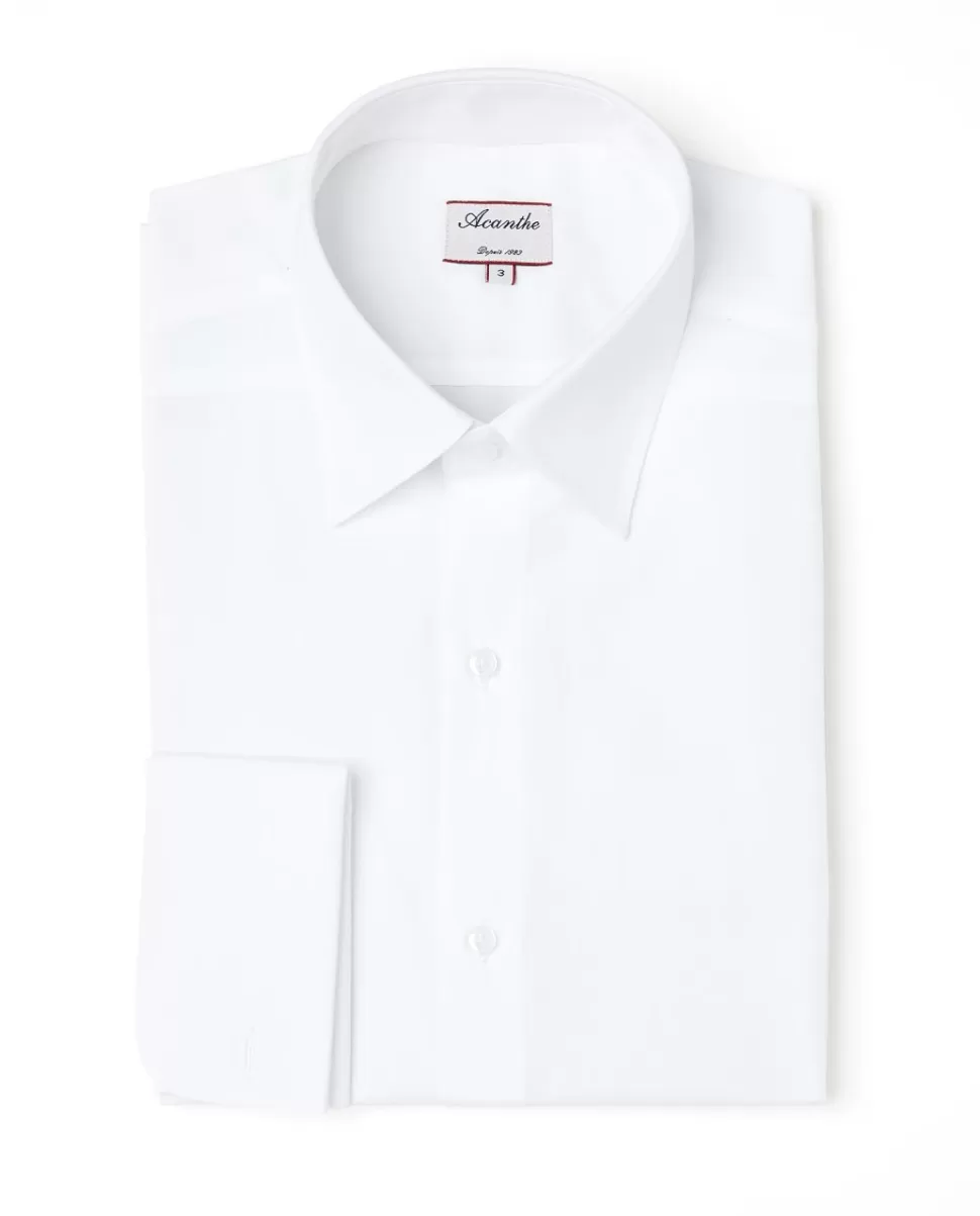 Homme Acanthe Chemises | Chemise regular col italien poignet mousquetaire popeline blanche