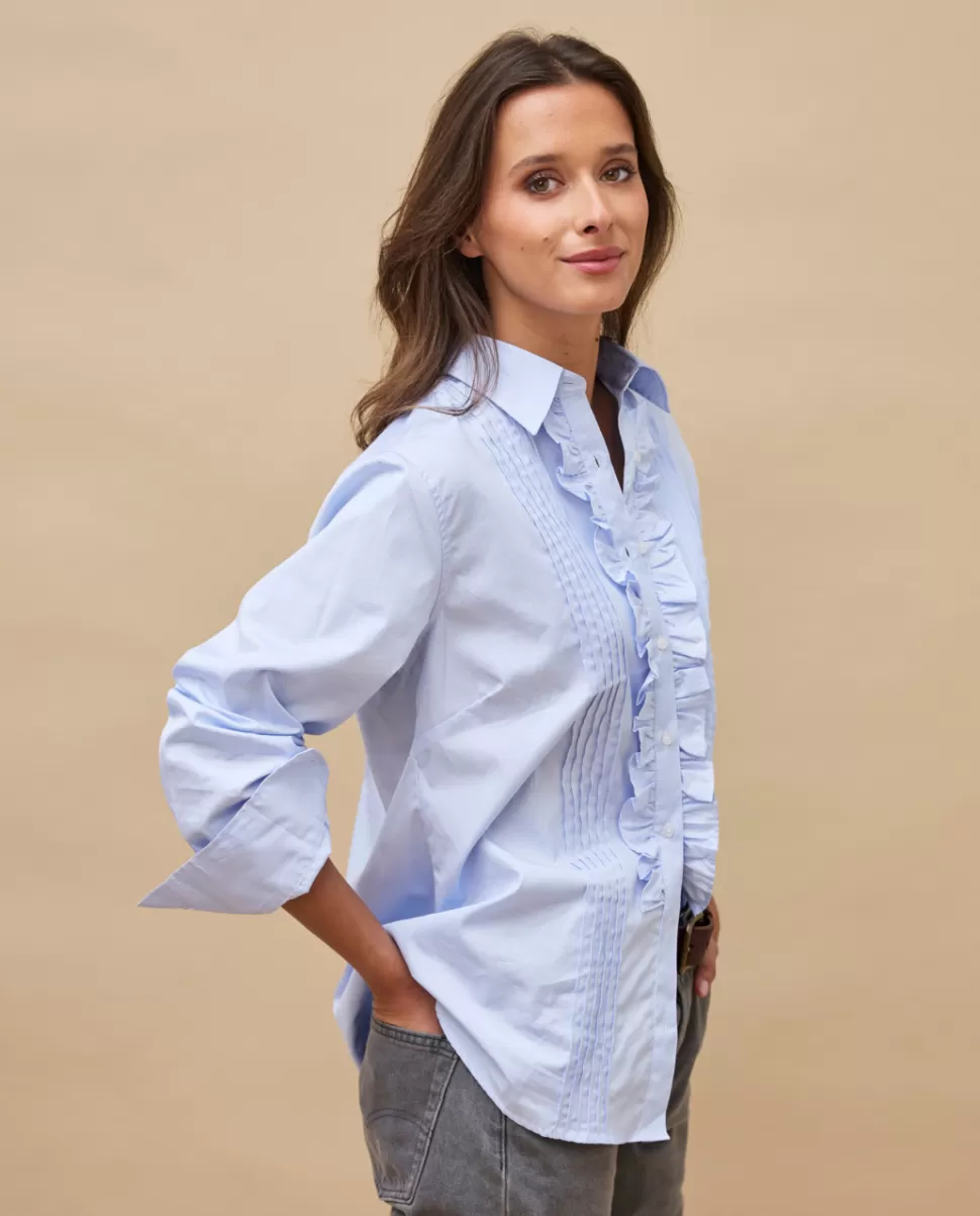 Femme Acanthe Chemisiers | Chemisier à jabot micro vichy ciel