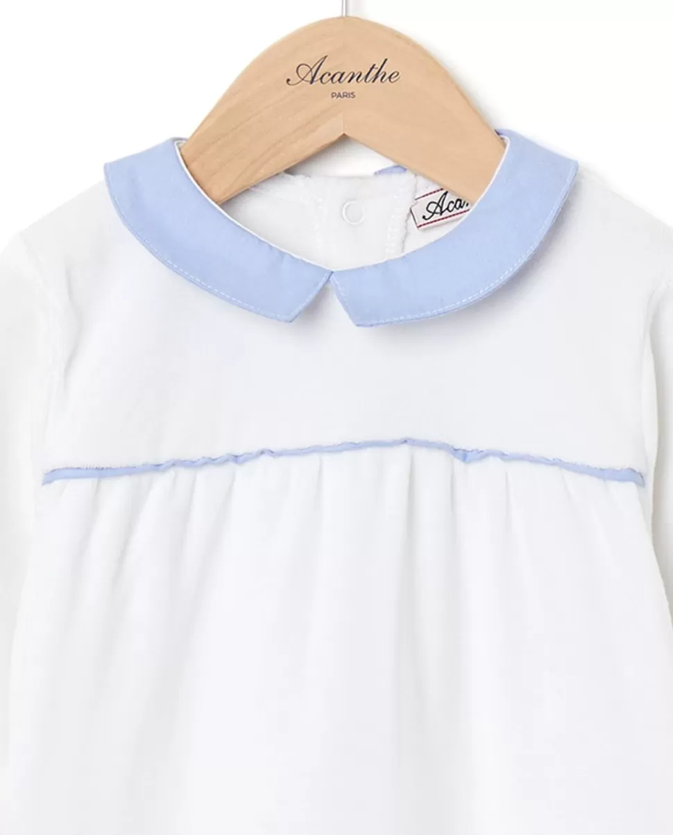 Acanthe Pyjamas | Dors bien blanc col carré fil à fil ciel