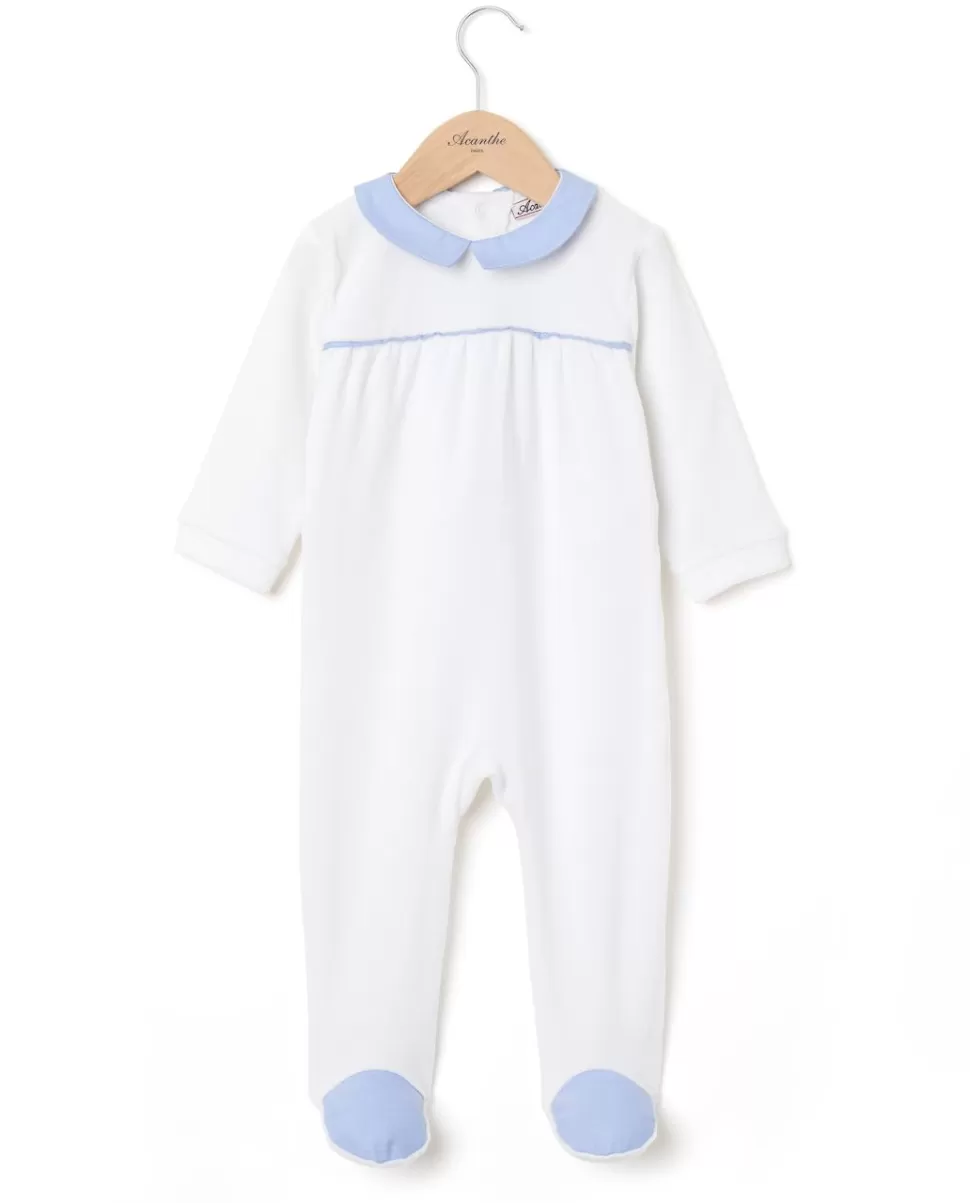 Acanthe Pyjamas | Dors bien blanc col carré fil à fil ciel