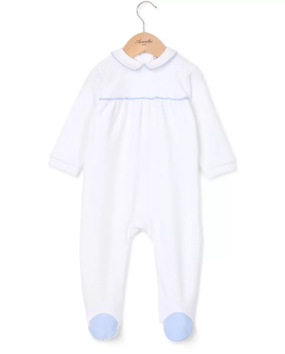 Acanthe Pyjamas | Dors bien blanc col carré passepoil ciel