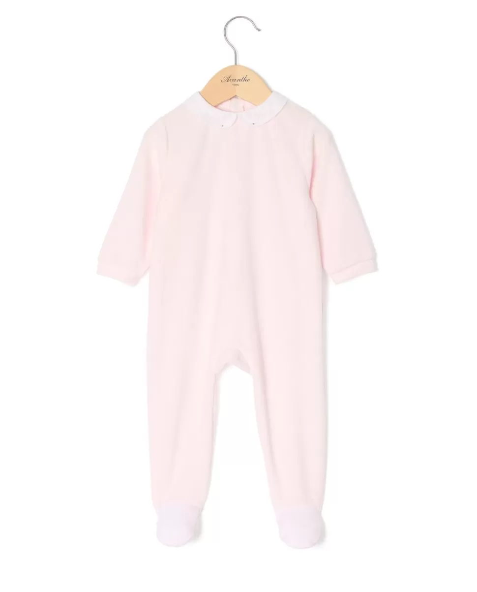 Acanthe Pyjamas | dors bien velours rose col rond brodé