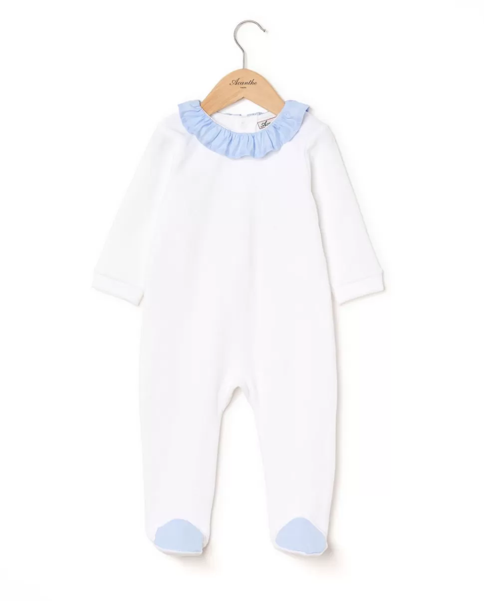 Acanthe Pyjamas | Dors-bien blanc col volanté fil à fil ciel