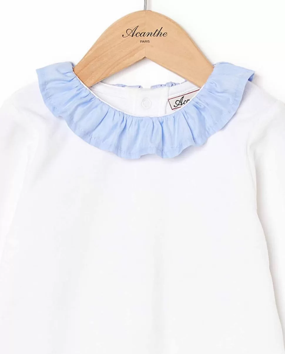 Acanthe Pyjamas | Dors-bien blanc col volanté fil à fil ciel