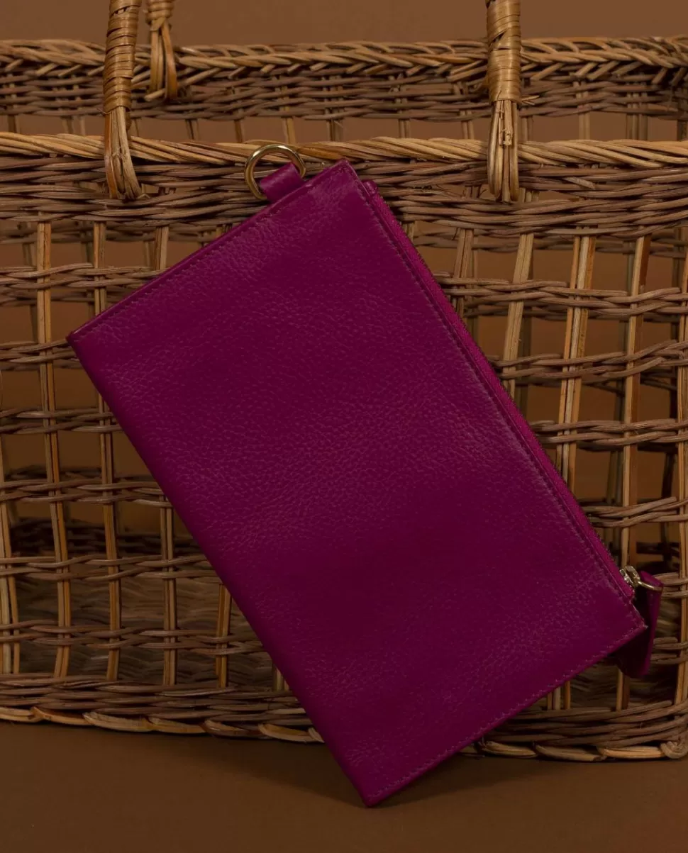 Femme Acanthe Petite Maroquinerie | Pochette cuir rose foncé