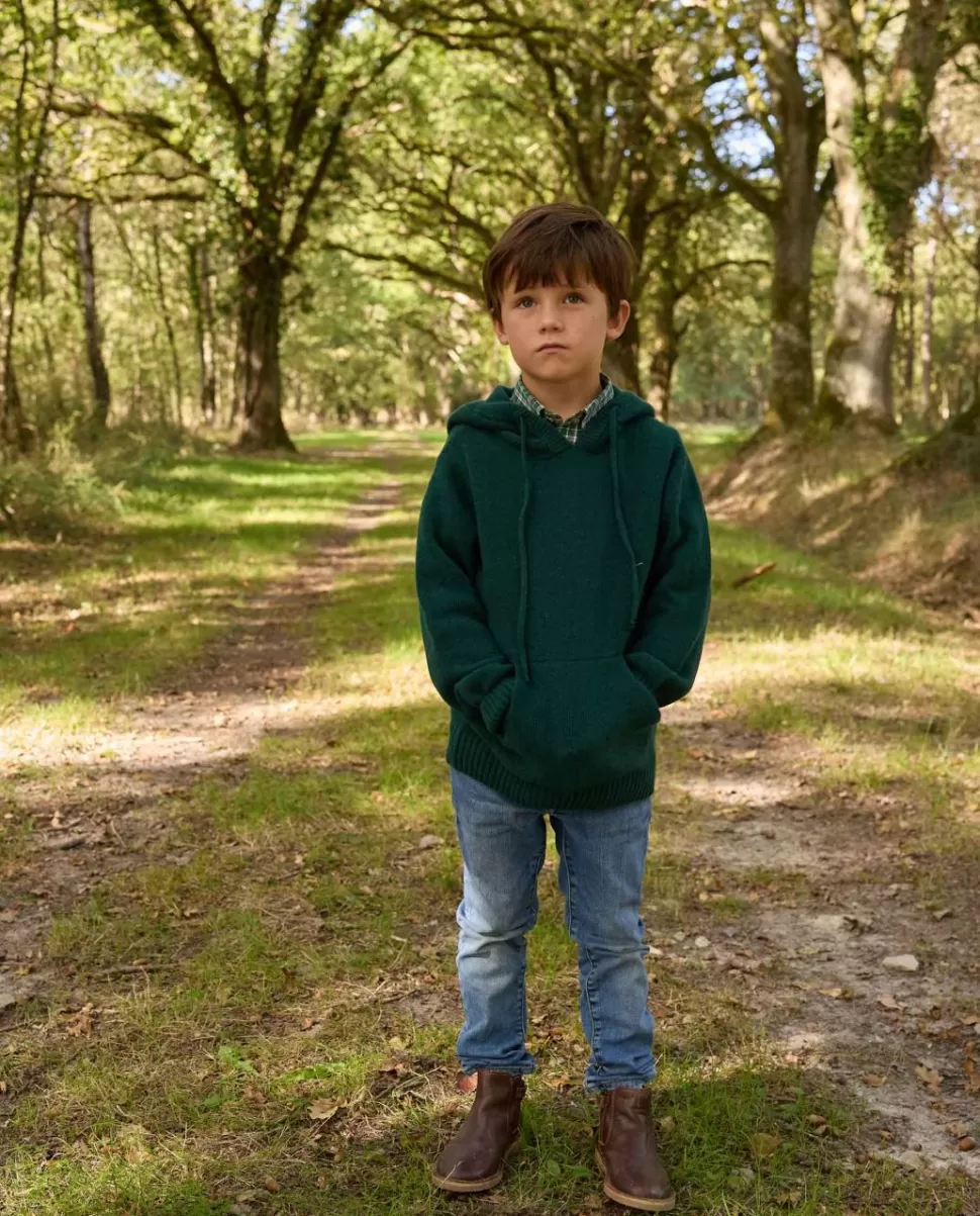 Enfant Acanthe Pulls & Sweats | Pull à capuche vert foncé mérinos-cachemire