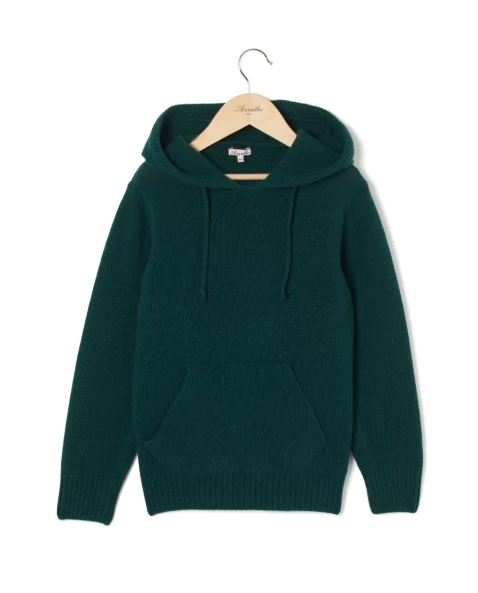 Enfant Acanthe Pulls & Sweats | Pull à capuche vert foncé mérinos-cachemire