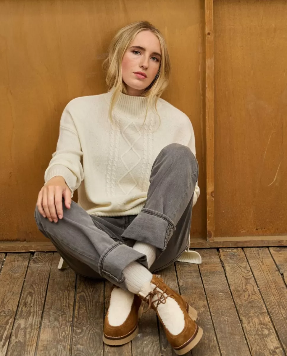 Femme Acanthe Col Roulé & Col Montant | Pulls & Cardigans | Pull col montant torsade écru 100% cachemire