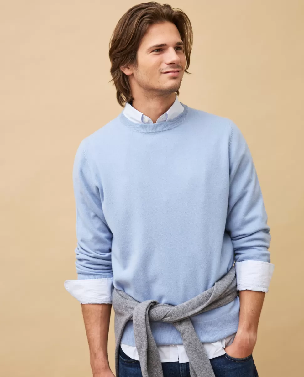 Homme Acanthe Col Rond | Pulls | Pull col rond bleu acier 100% cachemire