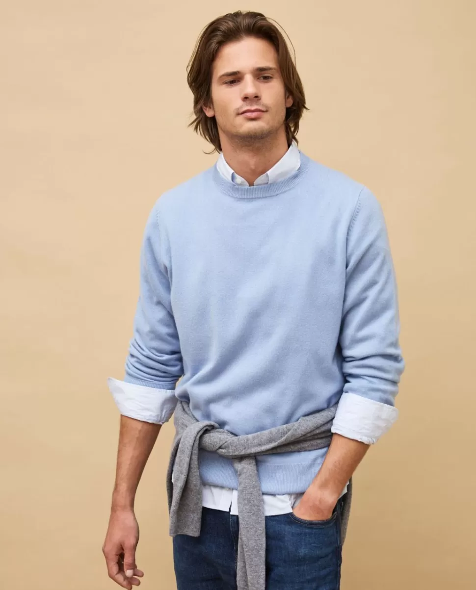 Homme Acanthe Col Rond | Pulls | Pull col rond bleu acier 100% cachemire
