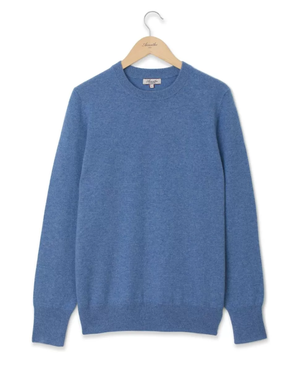 Homme Acanthe Col Rond | Pulls | Pull col rond bleu jean 100% cachemire