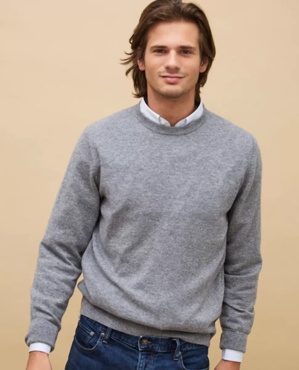 Homme Acanthe Col Rond | Pulls | Pull col rond gris moyen 100% cachemire