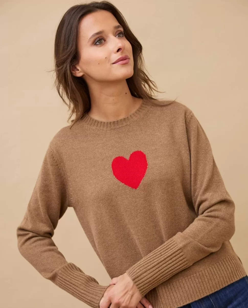 Femme Acanthe Col Rond | Pulls & Cardigans | Pull col rond jacquard coeur 100% cachemire