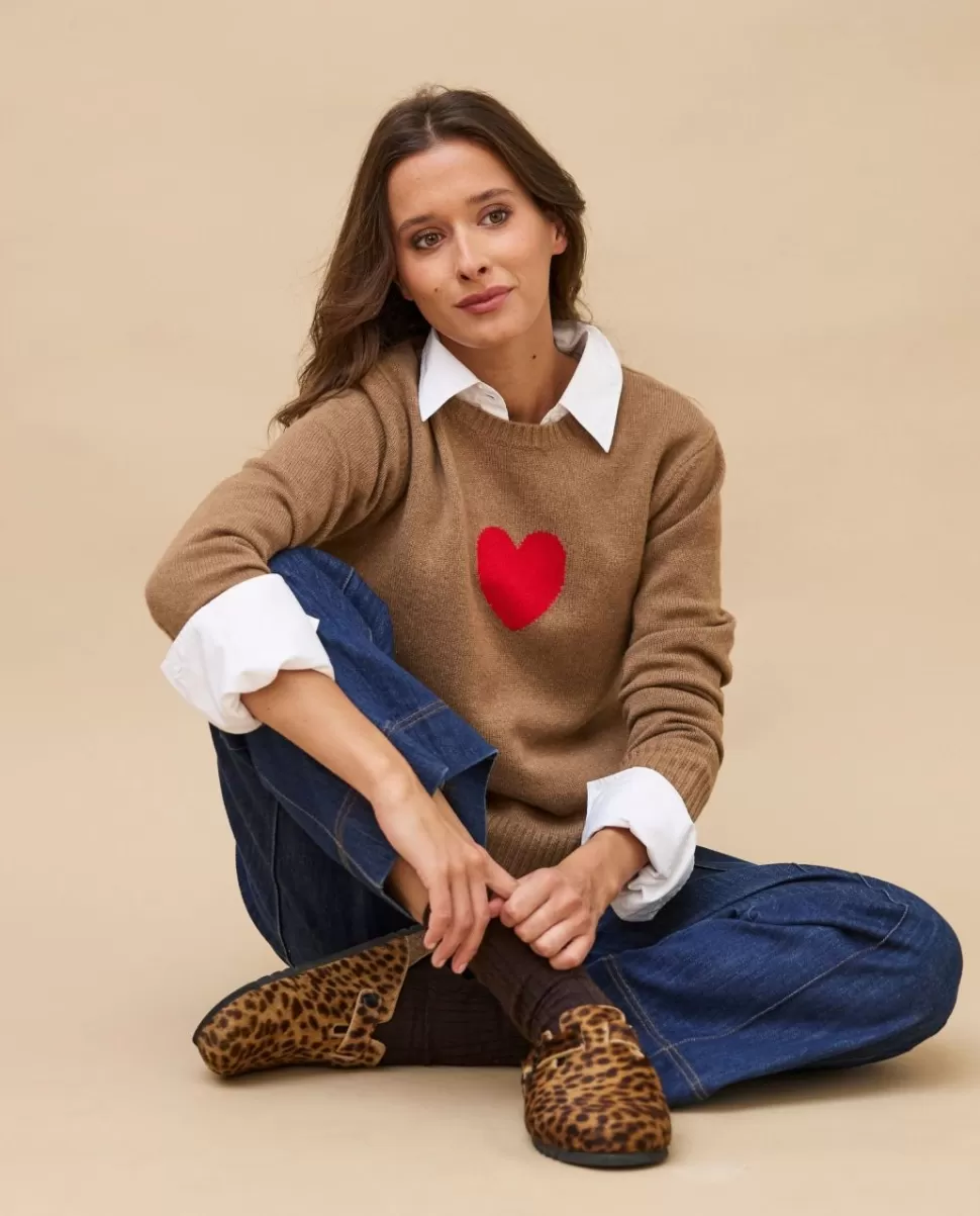 Femme Acanthe Col Rond | Pulls & Cardigans | Pull col rond jacquard coeur 100% cachemire