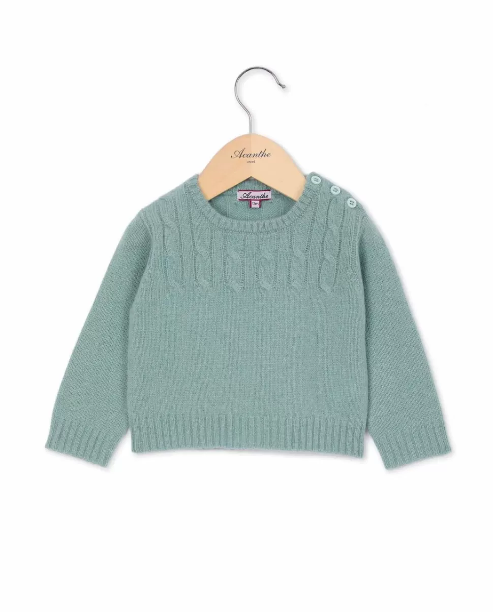 Enfant Acanthe Pulls & Sweats | Pull col rond torsade vert d'eau 100% lambswool