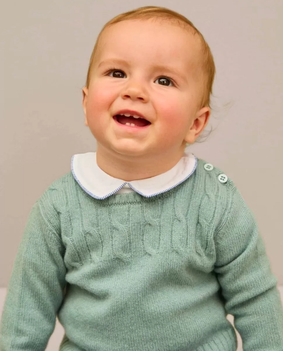 Acanthe Pulls & Cardigans | Pull col rond torsade vert d'eau 100% lambswool