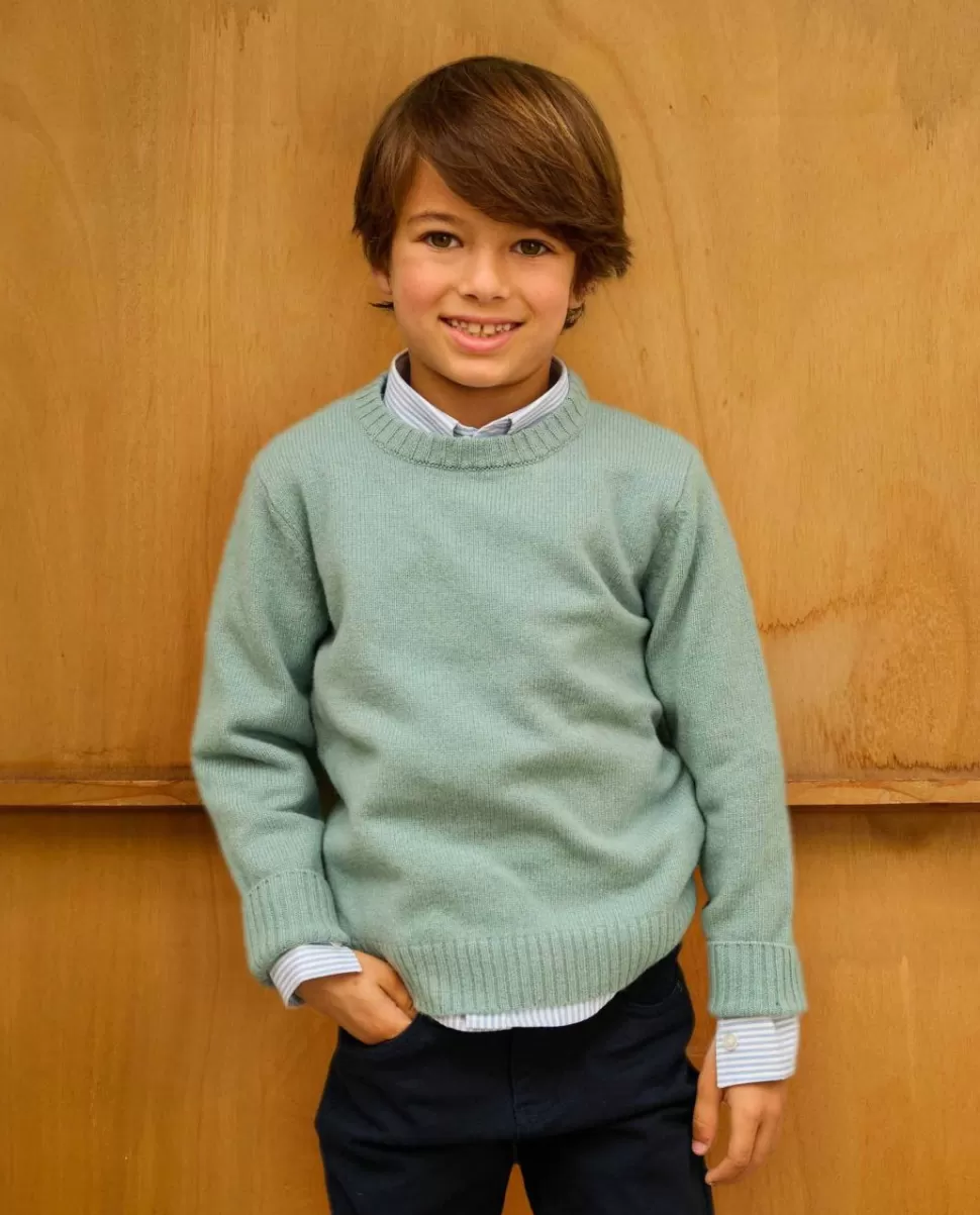 Enfant Acanthe Pulls & Sweats | Pull col rond vert d'eau 100% lambswool