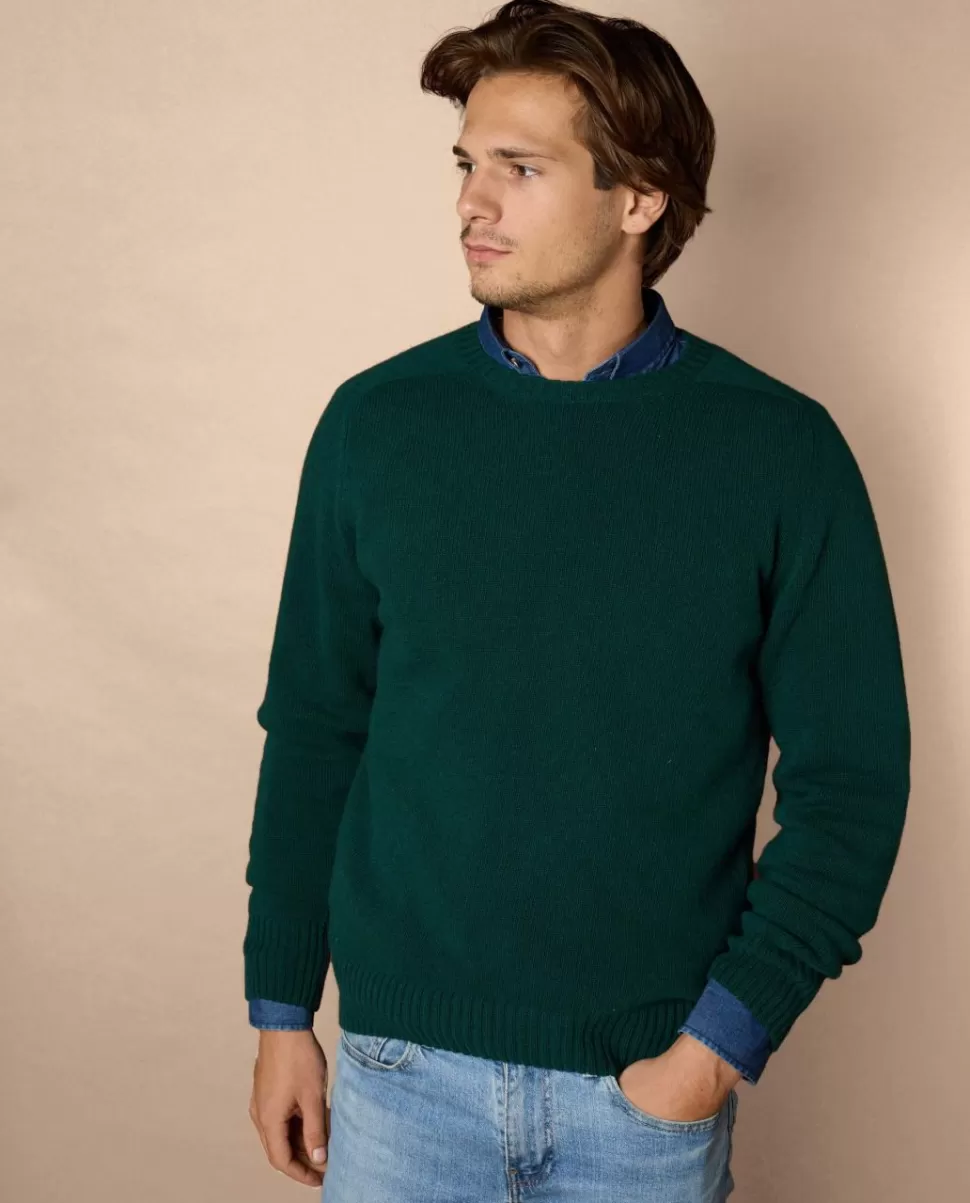 Homme Acanthe Pulls | Pull col rond vert foncé mérinos-cachemire