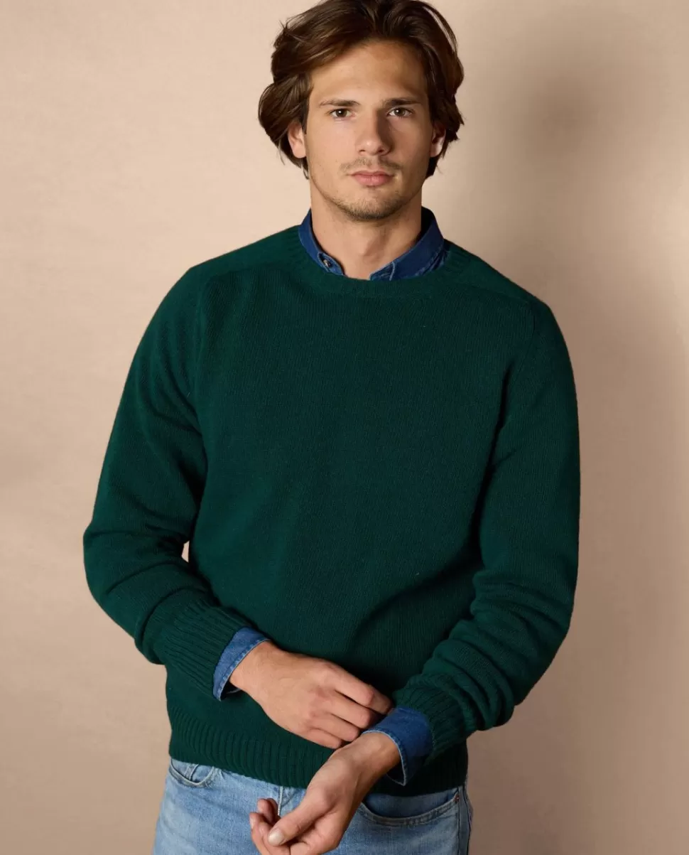 Homme Acanthe Pulls | Pull col rond vert foncé mérinos-cachemire