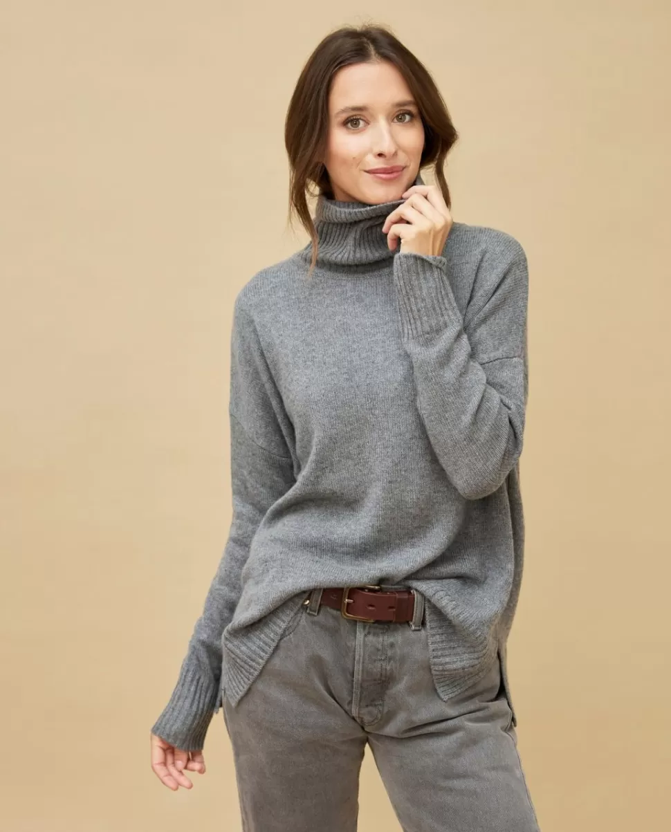 Femme Acanthe Col Roulé & Col Montant | Pulls & Cardigans | Pull col roulé ample gris moyen 100% cachemire